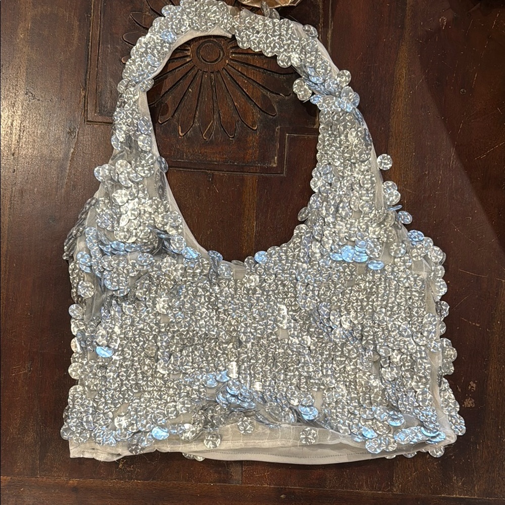 Nasty Gal Silver Sequin Embellished Crop Top